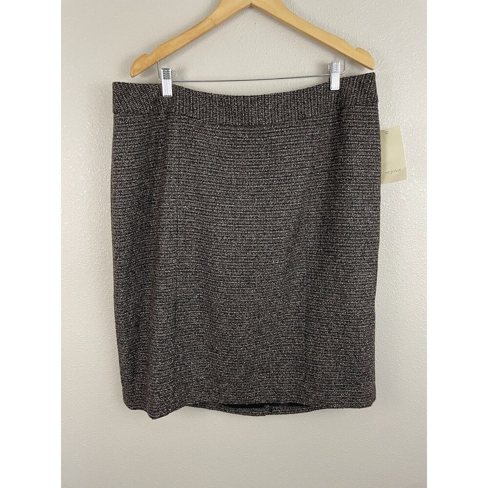 Sejour Womens Plus 18W Tweed Brown Black Gray Office Preppy Skirt